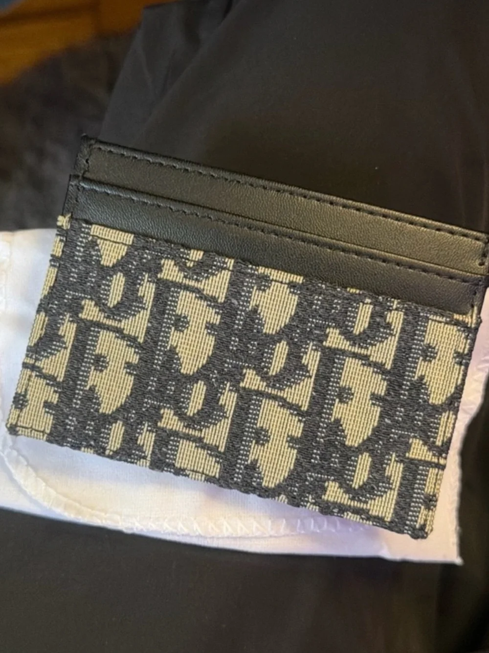 Dior Oblique Canvas Cardholder - Navy & Beige with Gold CD